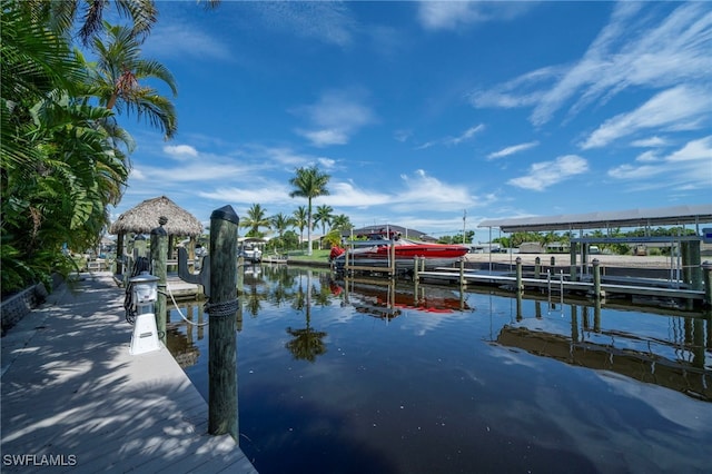 view of dock with a water view