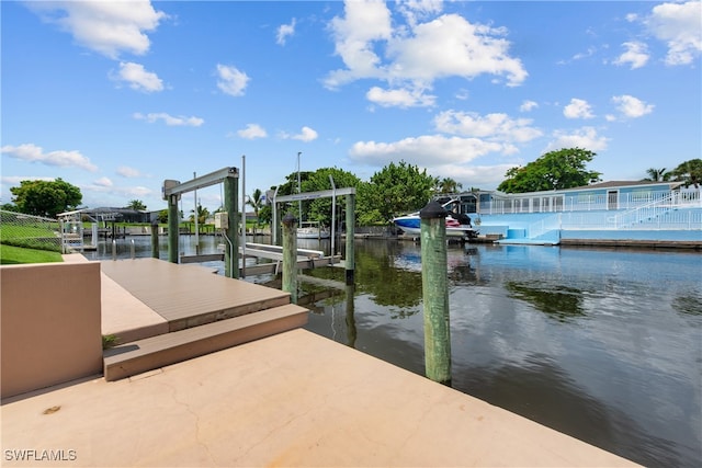 dock area featuring a water view