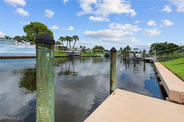 dock area with a water view