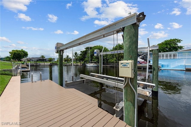 view of dock featuring a water view