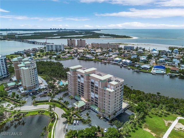 aerial view with a water view