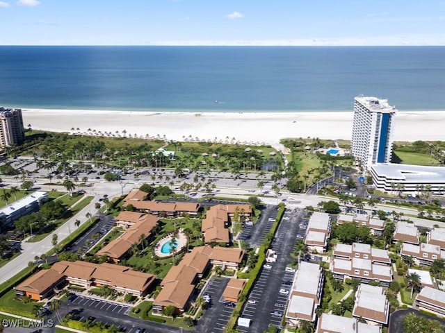 aerial view featuring a beach view and a water view