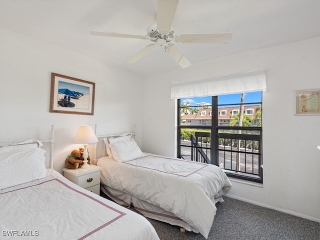 bedroom with carpet floors and ceiling fan