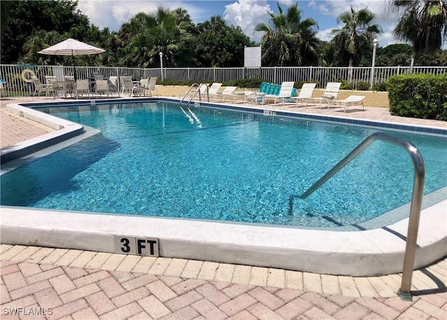 view of swimming pool featuring a patio area