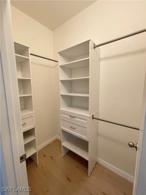 spacious closet featuring light wood-type flooring