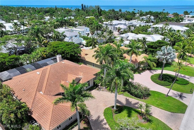 aerial view with a water view