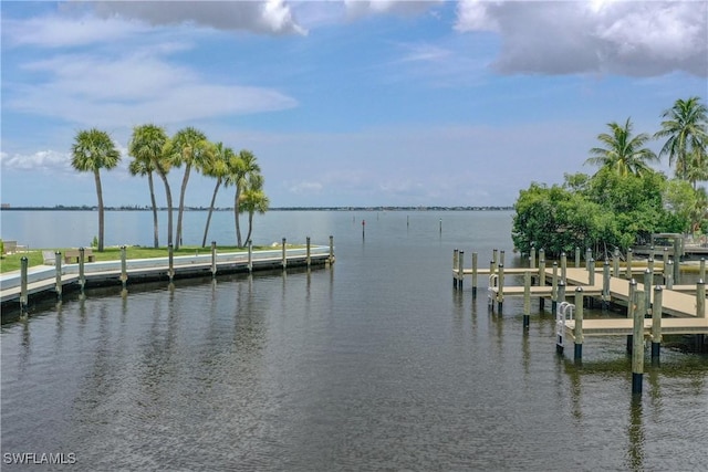 view of dock with a water view