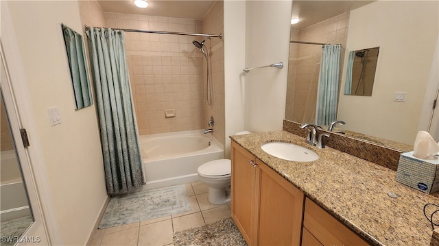 full bathroom with vanity, toilet, tile patterned floors, and shower / bath combination with curtain