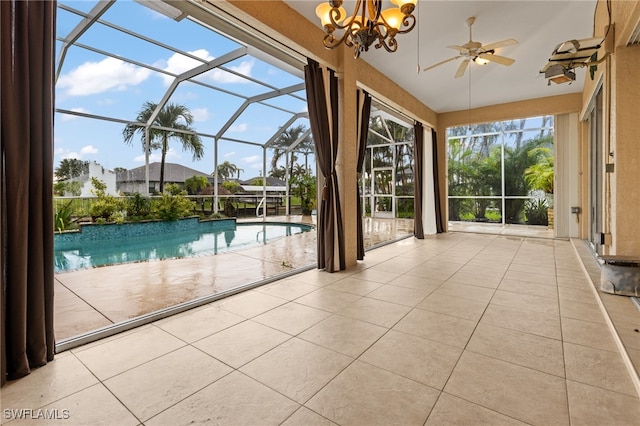 view of swimming pool featuring an inviting chandelier