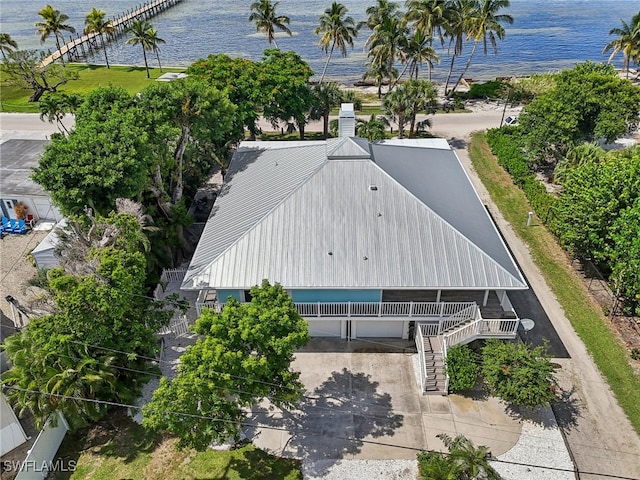 aerial view with a water view