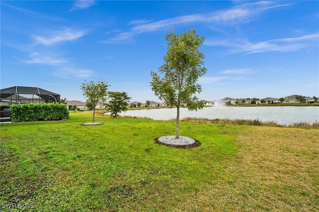 view of yard with a water view