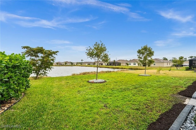 view of yard with a water view