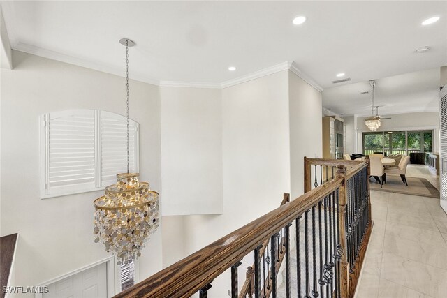 hallway with ornamental molding