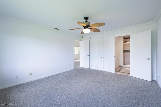 4130 Looking Glass Ln Unit 3802, Naples, FL 34112 - unfurnished bedroom featuring ornamental molding, carpet floors, and a ceiling fan