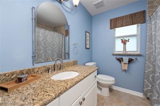 bathroom featuring tile patterned flooring, vanity, and toilet