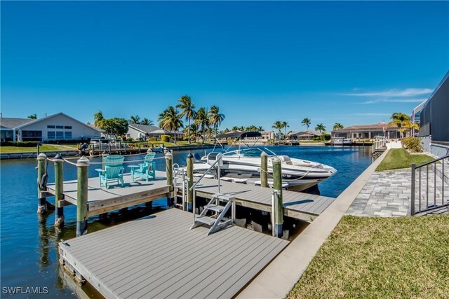 view of dock with a water view