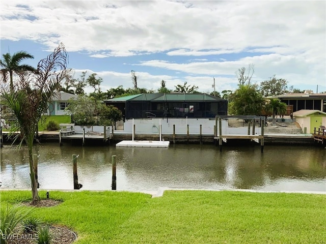 property view of water featuring a boat dock