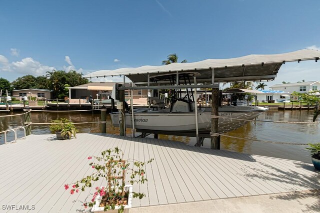 dock area with a water view