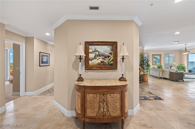 hallway with crown molding