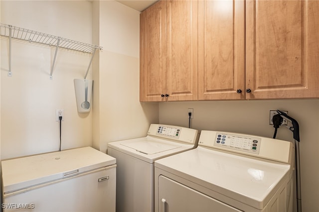 laundry area featuring cabinets and washer and clothes dryer