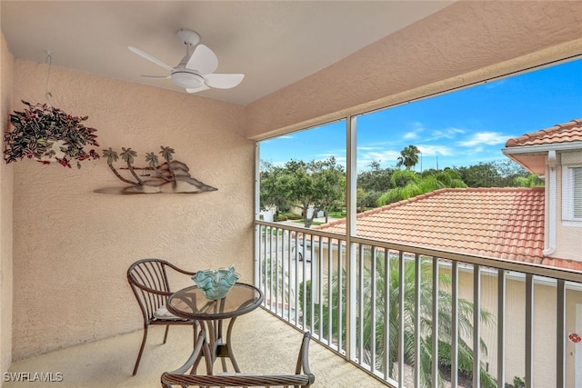 balcony with ceiling fan