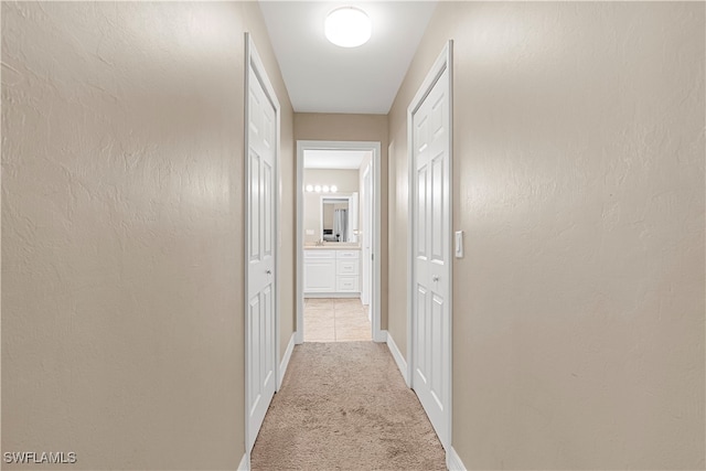 hallway with light carpet