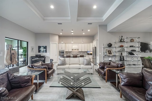 living room featuring ornamental molding