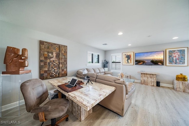 living room with light wood-type flooring