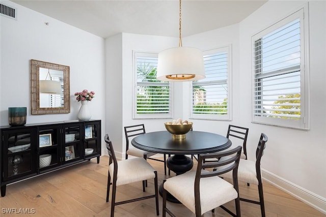 dining area with light wood-type flooring