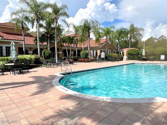 community pool with a patio