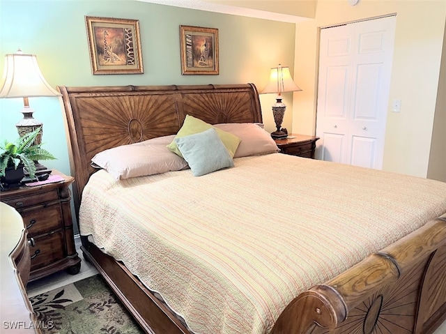 bedroom featuring carpet floors and a closet