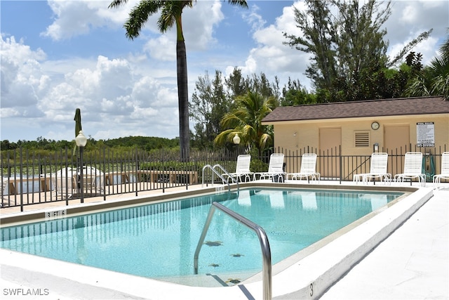 view of pool featuring a patio