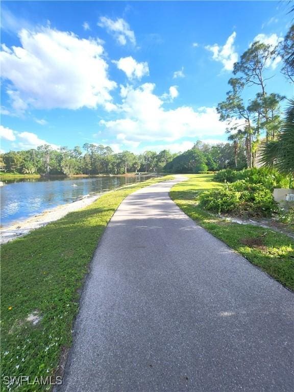 view of road with a water view