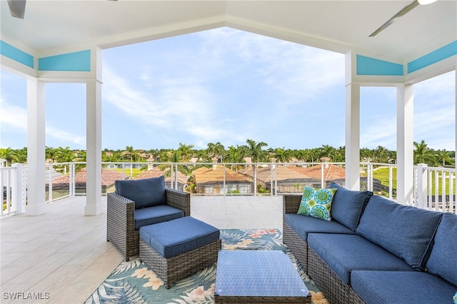 view of patio / terrace featuring an outdoor living space and a balcony