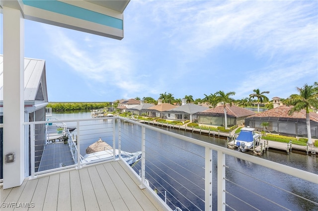 dock area with a water view