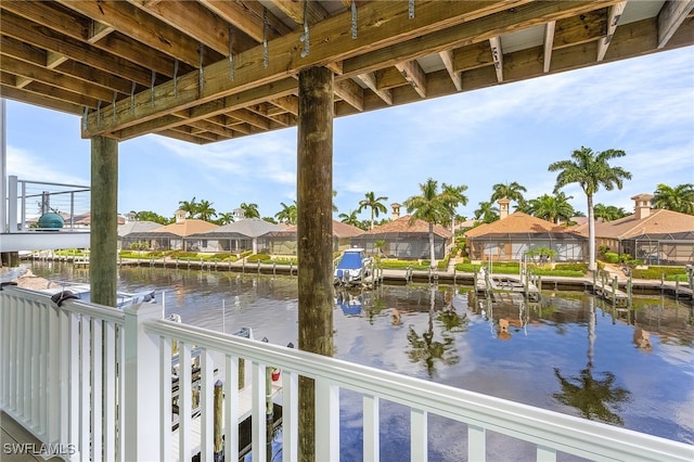 view of water feature with a boat dock