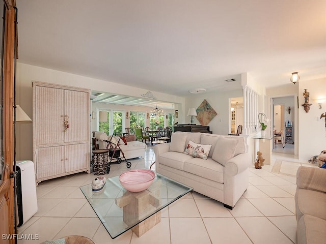 view of tiled living room