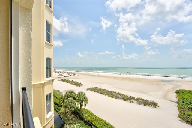 view of water feature featuring a beach view