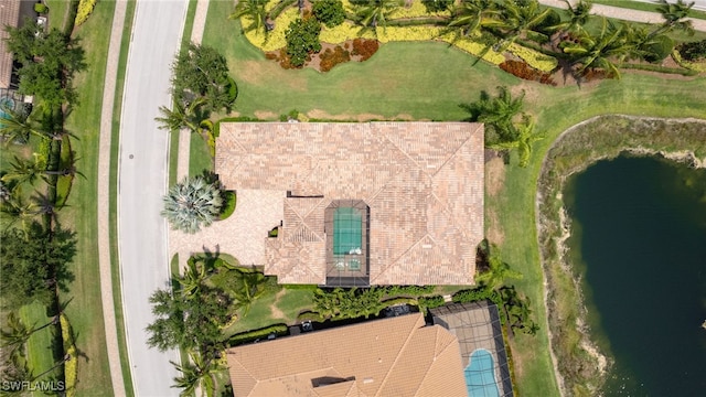 aerial view with a water view