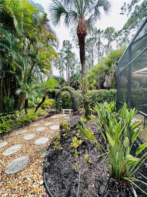 view of yard with a lanai