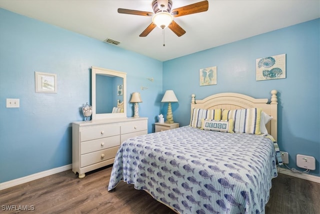 bedroom featuring ceiling fan and wood-type flooring