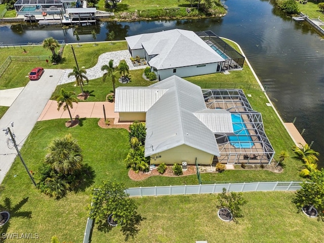 bird's eye view featuring a water view