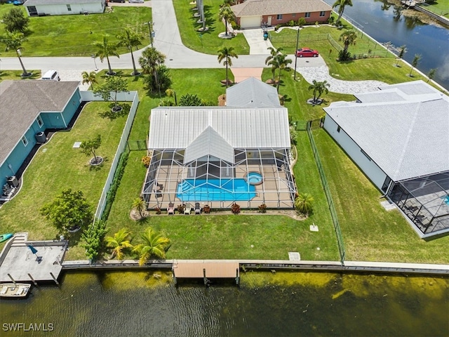 bird's eye view featuring a water view