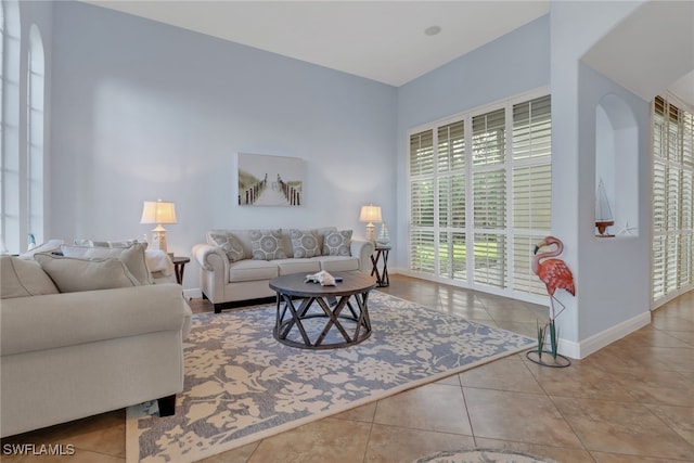 view of tiled living room