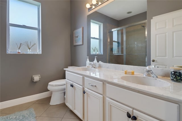 bathroom with tile patterned flooring, double sink vanity, and toilet