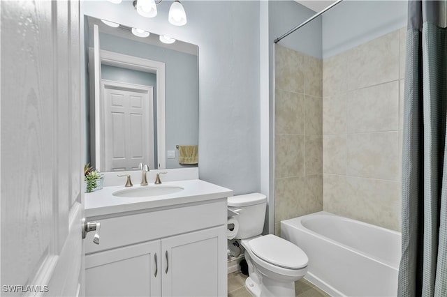 full bathroom with vanity, toilet, tile patterned floors, and shower / bath combination with curtain