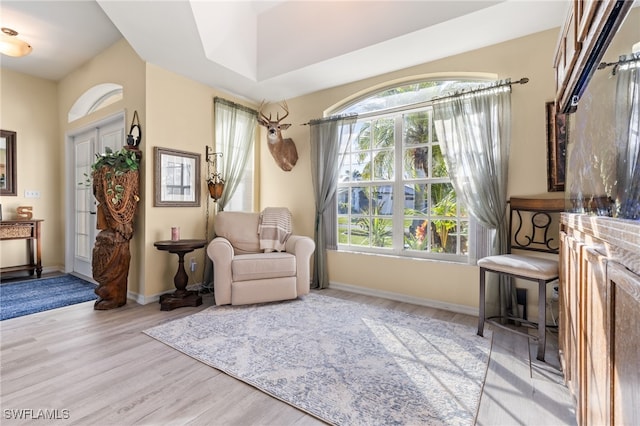 living area with light hardwood / wood-style floors