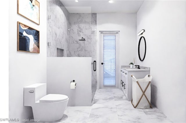 bathroom with walk in shower, vanity, and tile patterned flooring