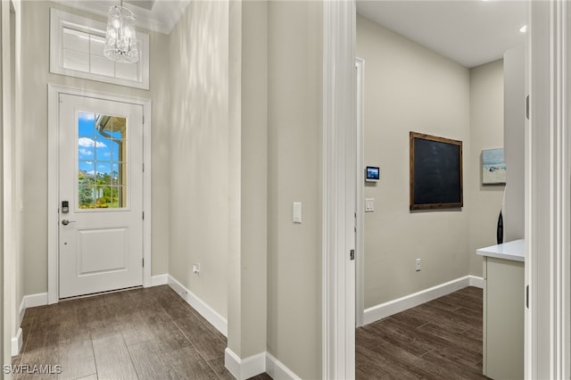 entrance foyer with a chandelier and dark hardwood / wood-style floors