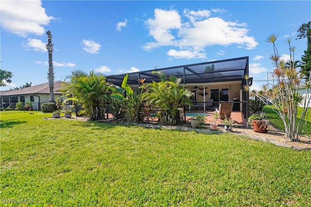 view of yard featuring a lanai